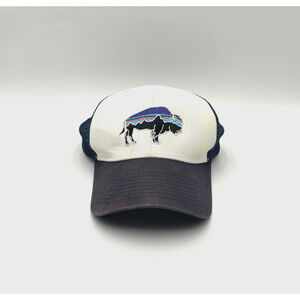 Patagonia Blue White Mesh Bison Buffalo Logo Snapback Adjustable Trucker Hat Cap